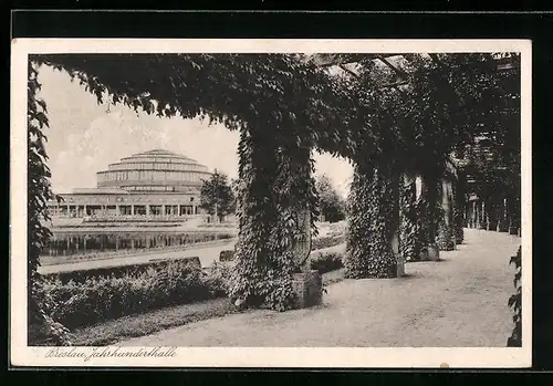 AK Breslau, Jahrhunderthalle mit Laubengang