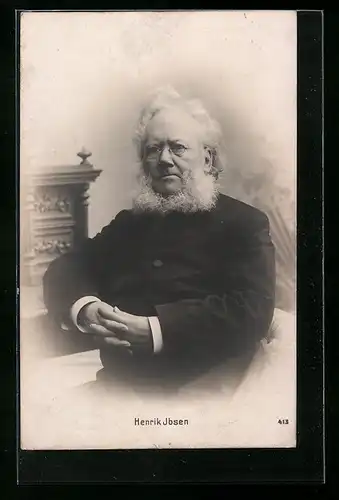 AK Portrait Henrik Ibsens mit gefalteten Händen