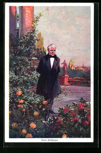 AK Franz Grillparzer beim Parkspaziergang