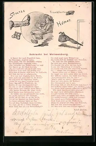 AK Gedicht Schlacht bei Weissenburg von Adolf Stoltze, Rausschmiss eines Gastes