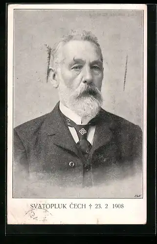 AK Svatopluk Cech, Portrait mit Todesdatum 1908