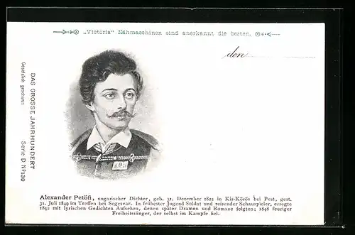AK Portrait des ungarischen Dichters Alexander Petöfi