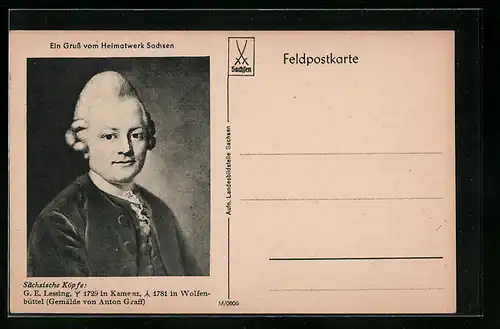 AK G. E. Lessing, Gemälde von Anton Graff