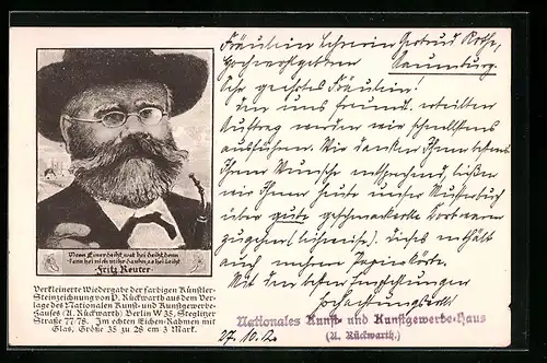 AK Fritz Reuter, Portrait und Zitat