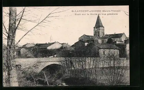 AK St-Laurent-sur-Gorre, Pont sur la Gorre et vue generale