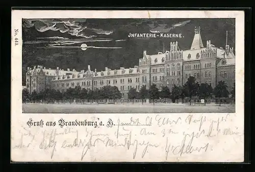 AK Brandenburg a. H., Infanterie-Kaserne bei Vollmond
