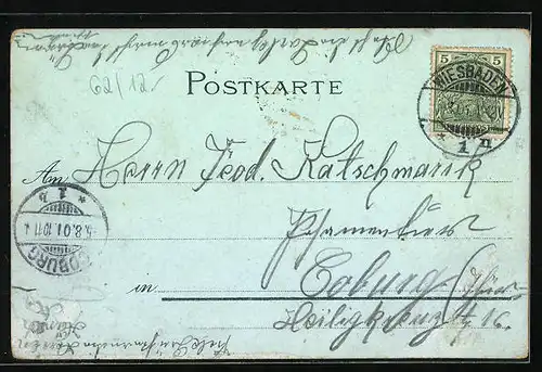Mondschein-Lithographie Wiesbaden, Königliches Hoftheater mit Anlagen