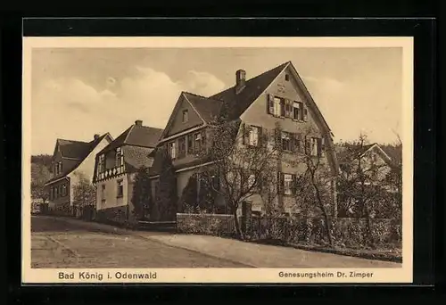 AK Bad König /Odenwald, Hotel Genesungsheim Dr. Zimper mit Strasse