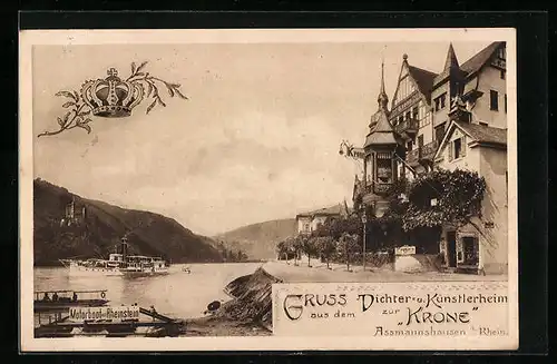 AK Assmannshausen /Rh., Dichter- und Künstlerheim zur Krone