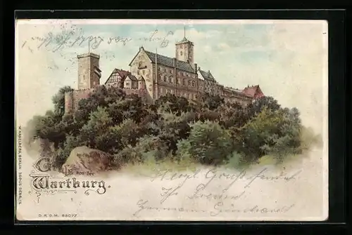 Lithographie Die Wartburg, Gesamtansicht, Halt gegen das Licht