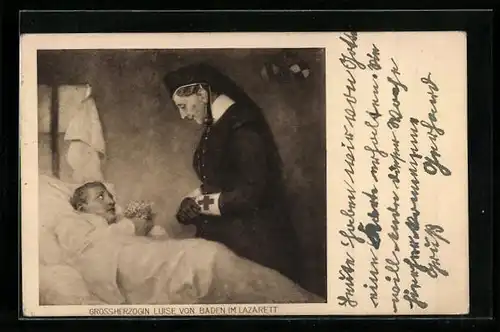 AK Grossherzogin Luise von Baden beim Besuch eines Verwundeten im Lazarett