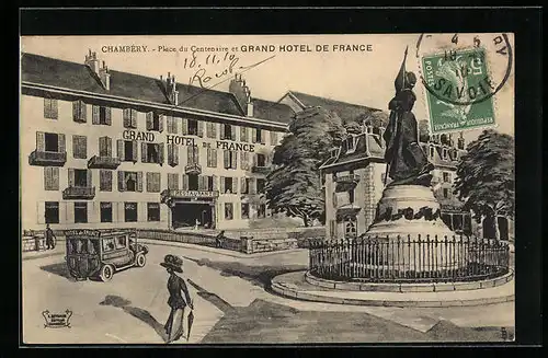 AK Chambéry, Place du Centenaire et Grand Hotel de France