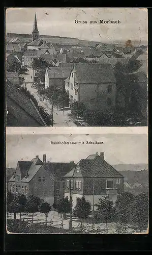 AK Morbach, Teilansicht aus der Vogelschau, Bahnhofstrasse mit Schulhaus