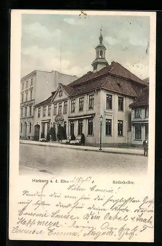 AK Harburg /Elbe, Strassenpartie mit Gasthaus Rathskeller