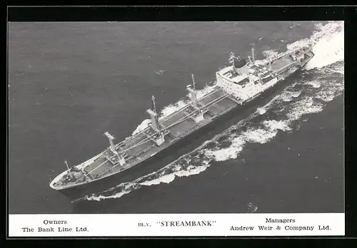 AK Handelsschiff m.v. Streambank, The Bank Line Ltd., Fliegeraufnahme