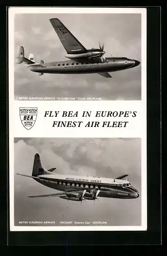 AK Flugzeug Elizabethan Class und Viscount Discovery Class der British European Airways über den Wolken