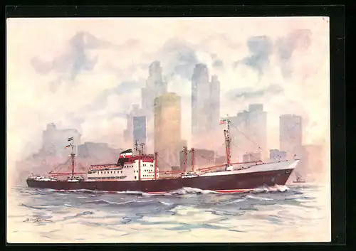 Künstler-AK M/S Transcanada, Handelsschiff in voller Fahrt