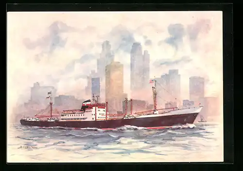 Künstler-AK M/S Transcanada, Handelsschiff in voller Fahrt