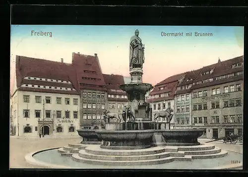 AK Freiberg, Obermarkt mit Brunnen