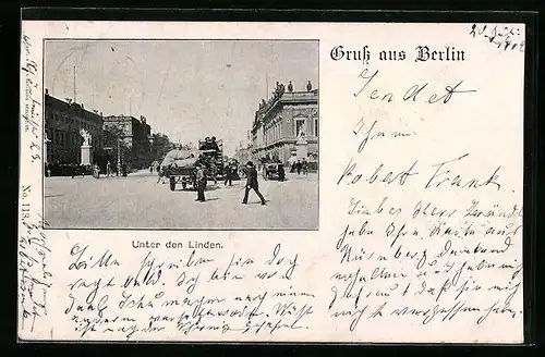 AK Berlin, Unter den Linden mit Passanten