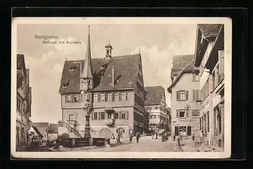 AK Bietigheim, Rathaus mit Brunnen