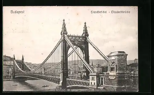 AK Budapest, Uferpartie an der Elisabethbrücke
