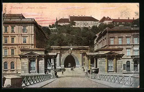 AK Budapest, Blick von der Brücke zum Alagut-Tunnel
