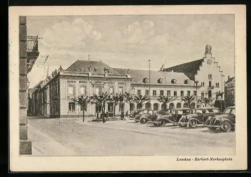 AK Landau, Herbert-Norkusplatz mit Denkmal