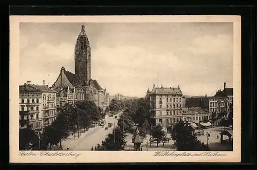 AK Berlin-Charlottenburg, Wilhelmplatz mit Rathaus und Strasse aus der Vogelschau