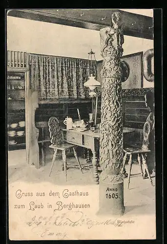 AK Berghausen, Wirtsstube im Gasthaus zum Laub