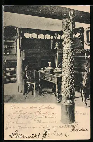 AK Berghausen, Wirtsstube im Gasthaus zum Laub