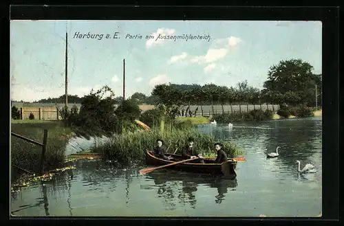 AK Harburg a. E., Ruderpartie auf dem Aussenmühlenteich