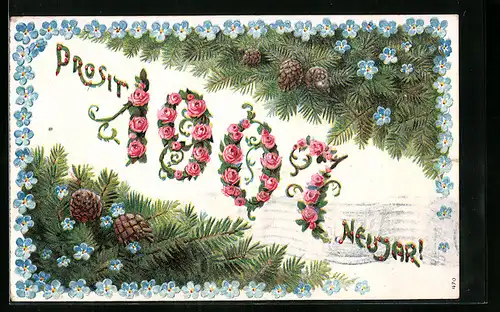 AK Prosit Neujahr, Jahreszahl 1907