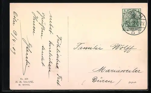 AK Osterhasen mit Schleifen, Fröhliche Ostern