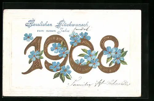 AK Jahreszahl 1908 mit Vergissmeinnicht