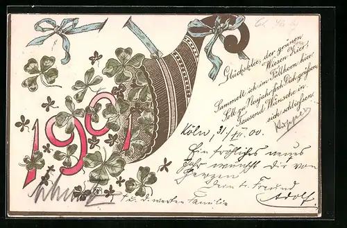 AK Jahreszahl 1901 mit Füllhorn und Kleeblättern