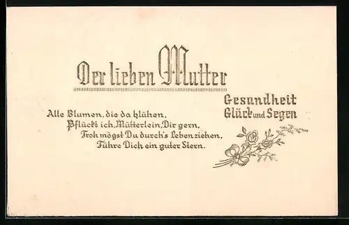 AK Der lieben Mutter Gesundheit, Glück und Segen, Muttertag