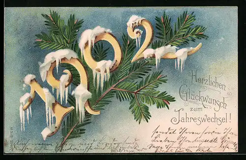 AK Vereiste Jahreszahl 1902 mit Tannenzweig