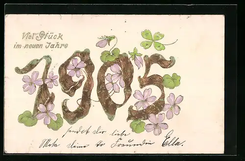 AK Jahreszahl 1905 mit Kleeblättern und Veilchen
