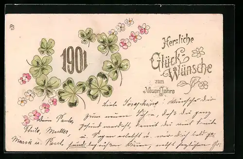 AK Jahreszahl 1901 mit Kleeblättern