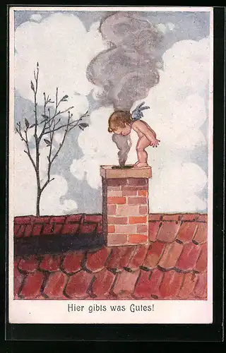 AK Engelchen auf dem Schornstein Hier gibts was Gutes
