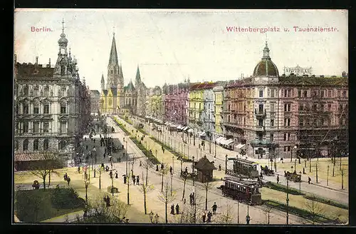 AK Berlin, Wittenbergplatz und Tauentzienstrasse mit Strassenbahnen