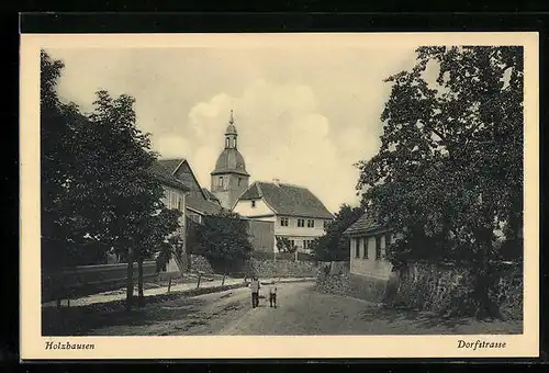 AK Holzhausen, Kirche und Partie an der Dorfstrasse