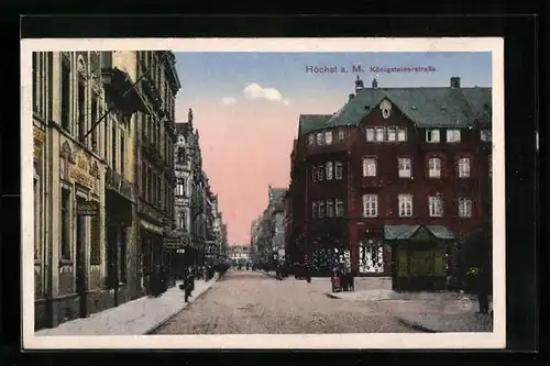 AK Höchst a. M., Königsteiner Strasse mit Gasthaus zum Landsberg und Kiosk