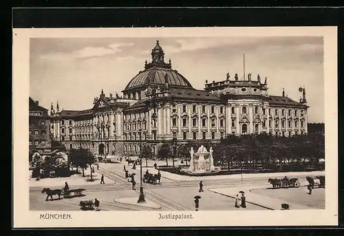 AK München, Justizpalast mit Brunnen