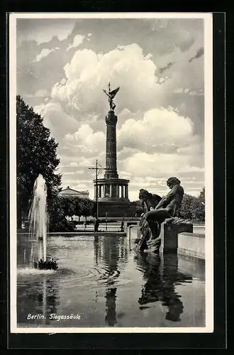 AK Berlin-Tiergarten, Siegessäule mit Springbrunnen