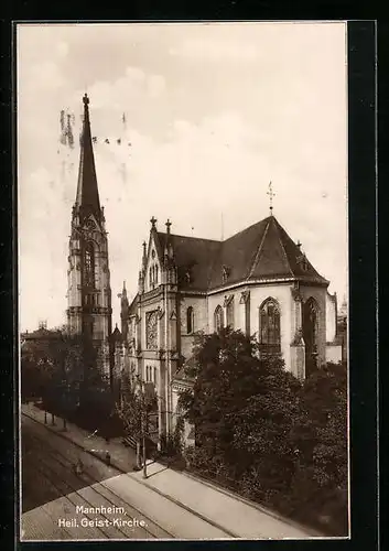 AK Mannheim, Heil. Geist-Kirche aus der Vogelschau