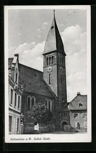 AK Hattersheim a. M., Blick zur Kathol. Kirche