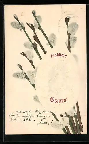 Präge-AK Osterhase im Osterei, Fröhliche Ostern