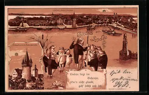 Lithographie Lindau, Panorama mit Froschchor